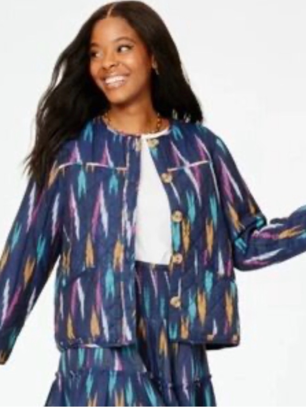 Roller Rabbit Multicolor Cotton Ikat Button Front Quilted Jacket Size S